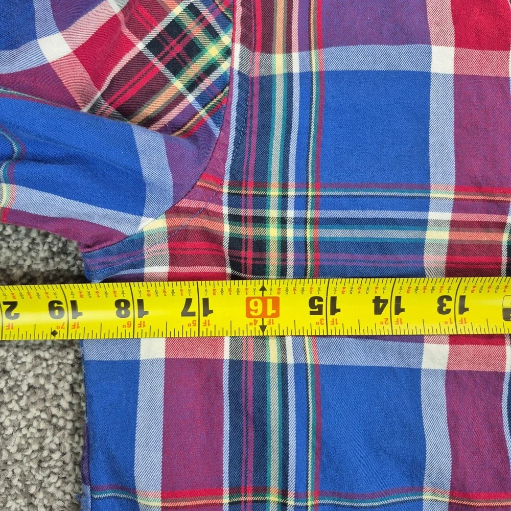 Ralph Lauren Shirt Boys L (14-16) Blue Red Plaid Long Sleeve Button Down Cotton
